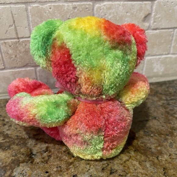 Russ Confetti Teddy Bear Plush Toy Animal 10" Rainbow Splash Tie Dye Ribbon - Picture 3 of 8